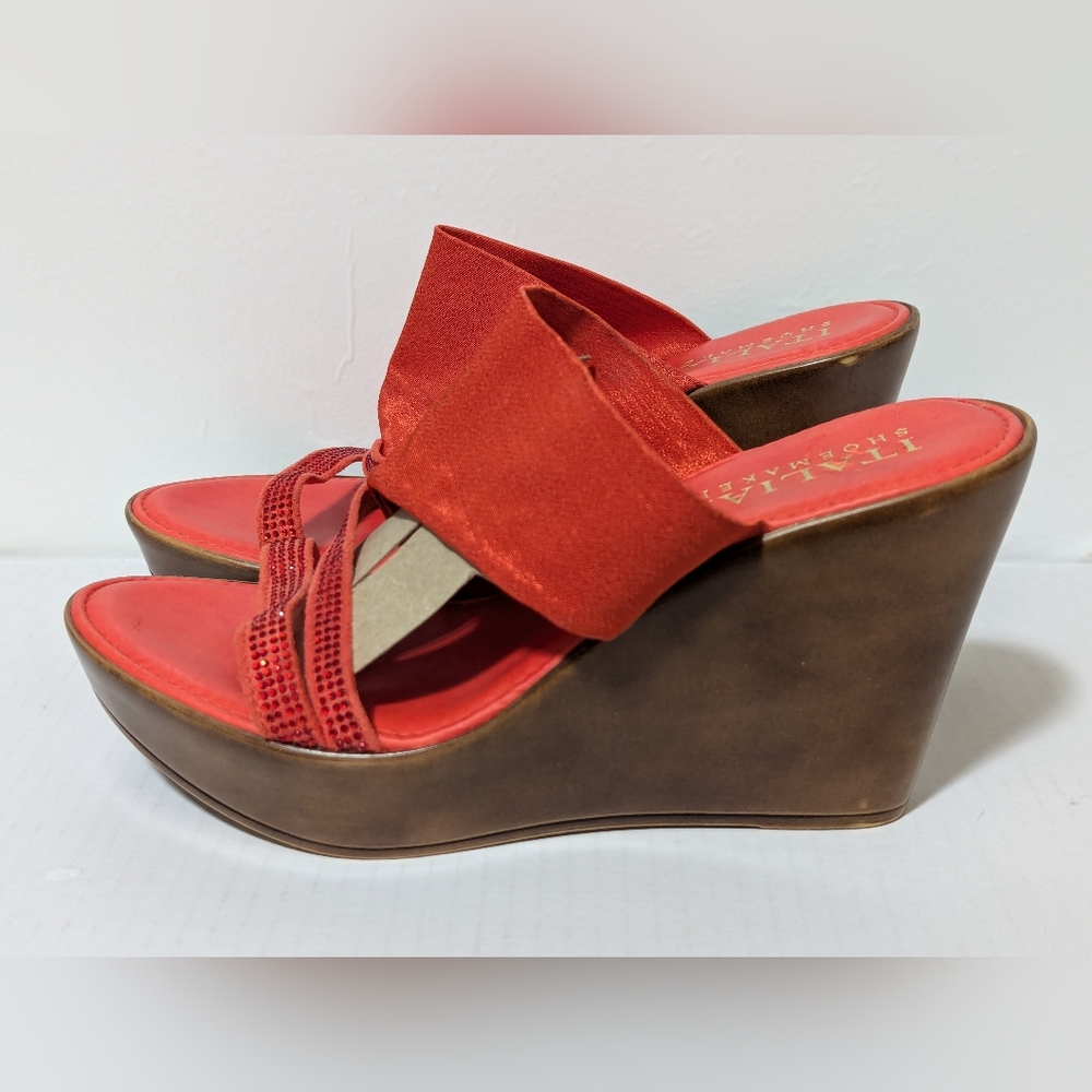 SZ 8 Italian Shoemakers Women's "Sadey" Platform Wedge Sandals - Red Orange - Picture 5 of 10